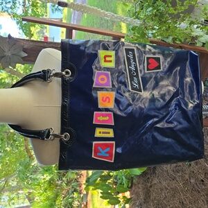 Kitson Los Angeles Blue Patent Tote With Logo